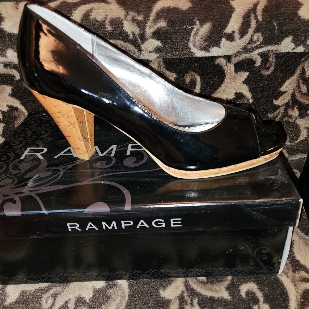 Rampage Patent Leather, cork heel/platform, peep toe